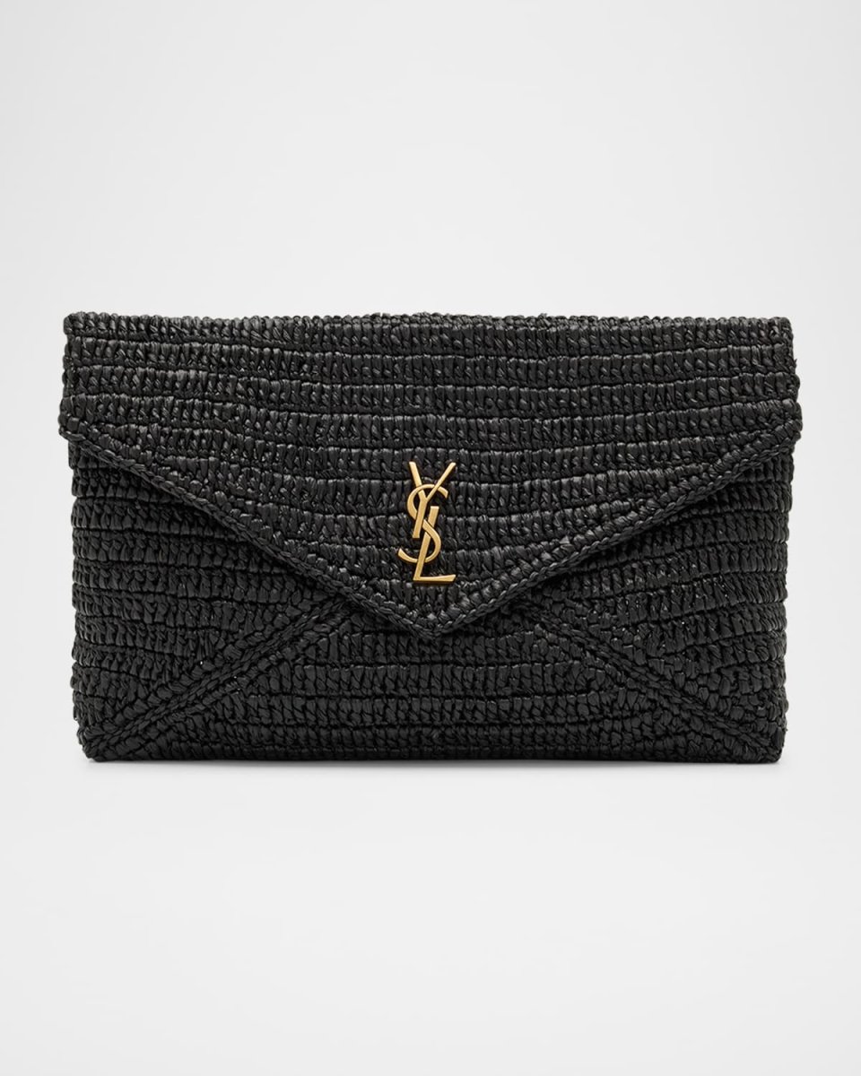 Large Envelope Flap YSL Clutch Bag in Raffia